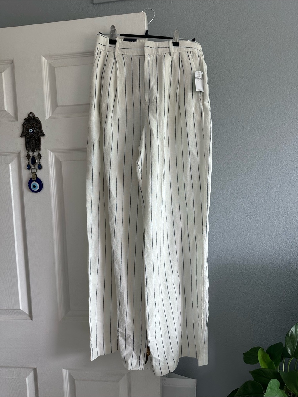 Gap Pleated Wide-Leg Striped Linen-Blend Pants-White & blue stripe. Size 2. NWT - Picture 4 of 9
